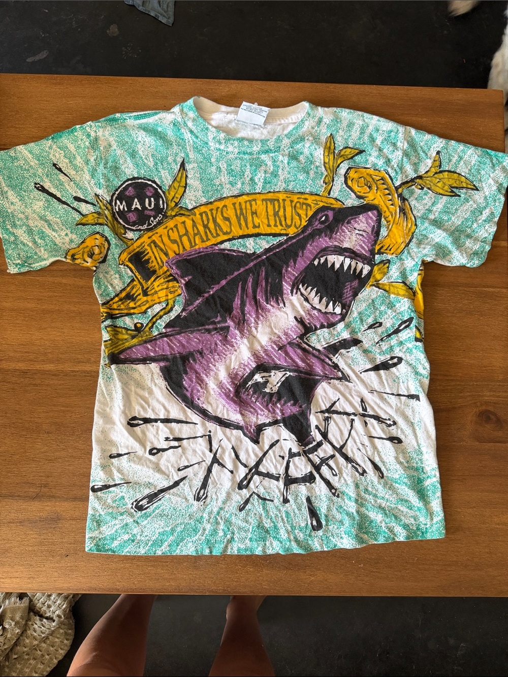 Maui and Sons Kids Shark Graphic Tee - Purple, Teal & Yellow